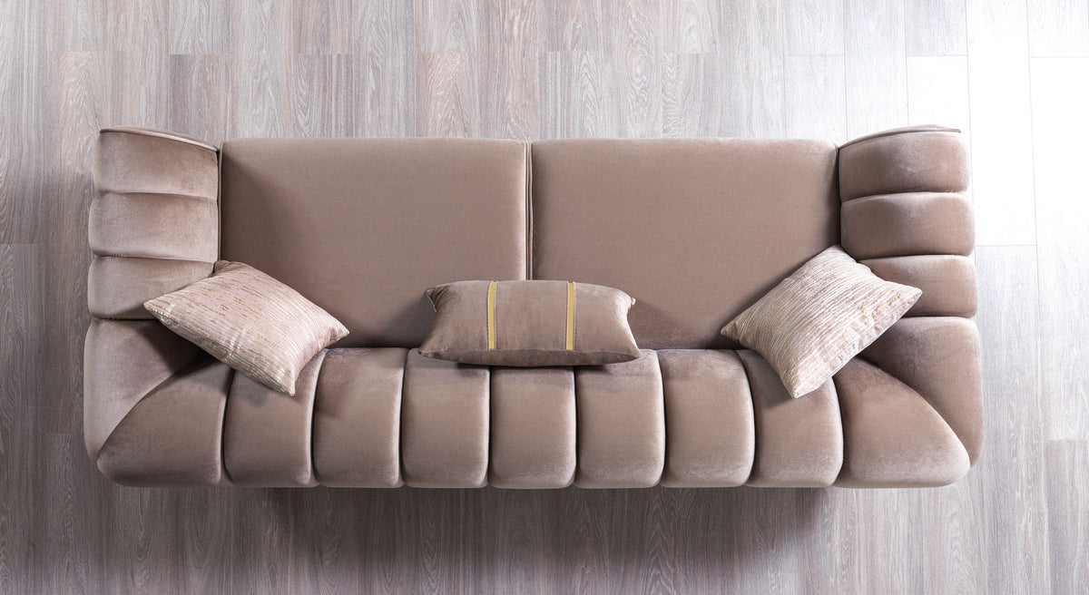 detail view of Bianka Coffee Velvet Sofa & Loveseat furniture
