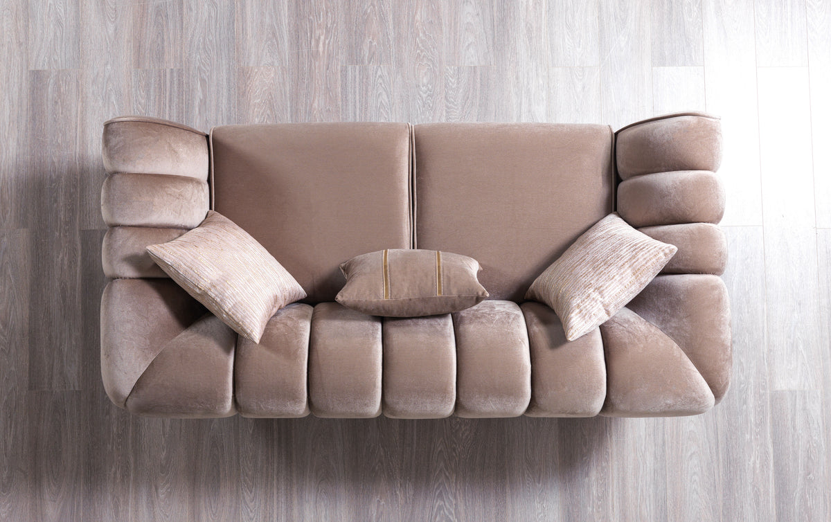 side view of Bianka Coffee Velvet Sofa & Loveseat furniture