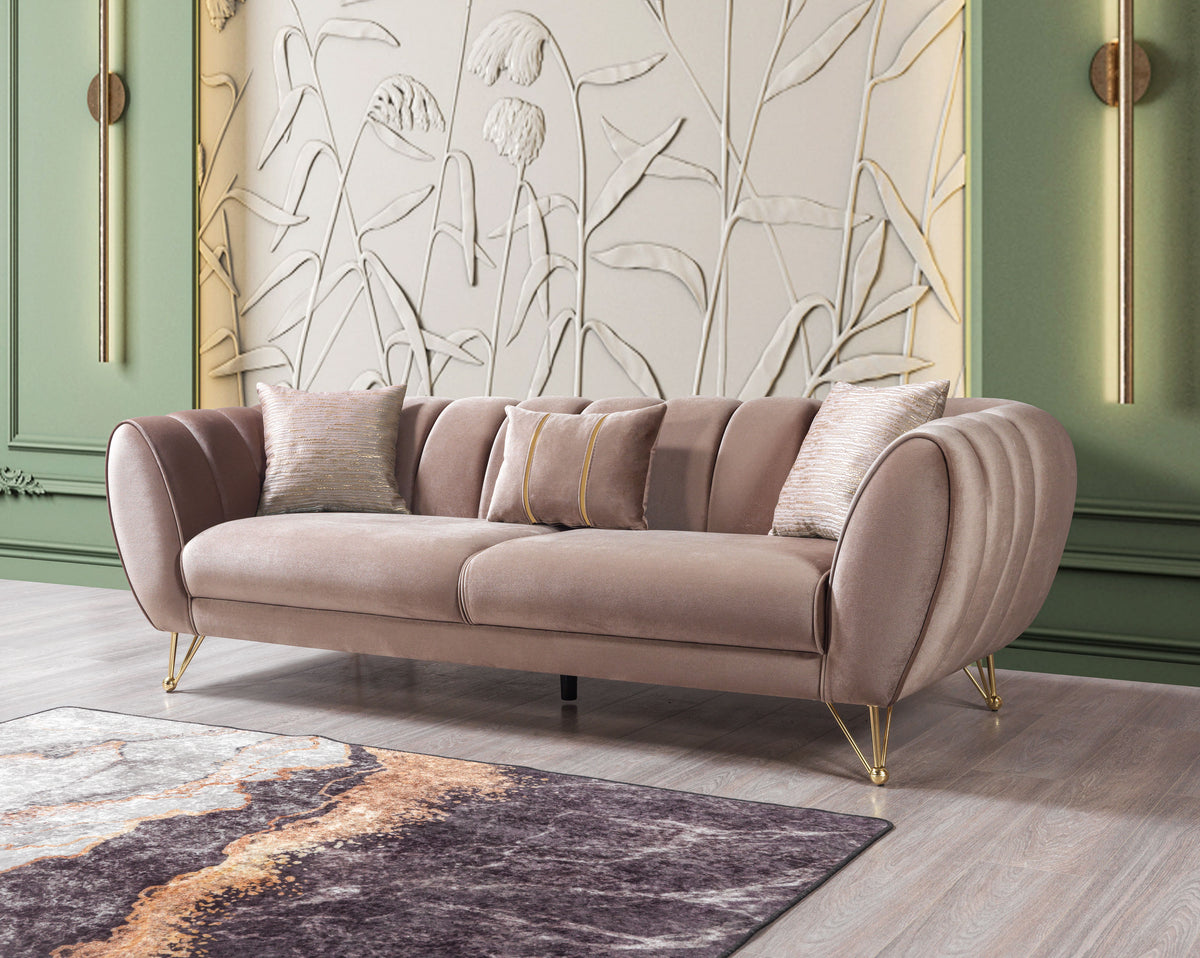 side view of Bianka Coffee Velvet Sofa & Loveseat furniture