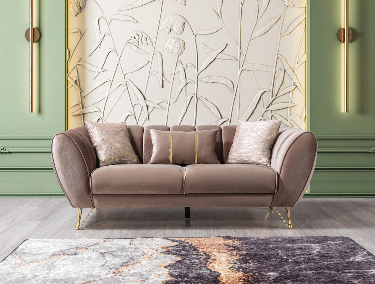 detail view of Bianka Coffee Velvet Sofa & Loveseat furniture