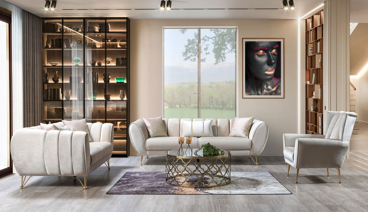 main view of Bianka Ivory Velvet Sofa & Loveseat furniture