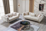 Close-up detail of ivory velvet upholstery on sofa