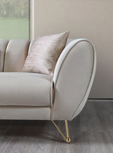 Full front view of sofa and loveseat