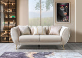 Detail view of sofa arm and upholstery