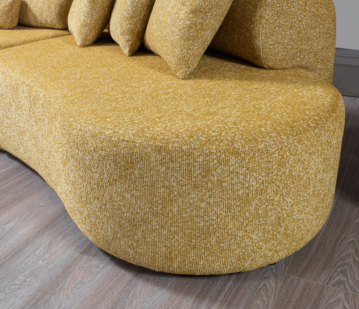 Room setting featuring Esmeralda Mustard Boucle 3-Piece Sectional