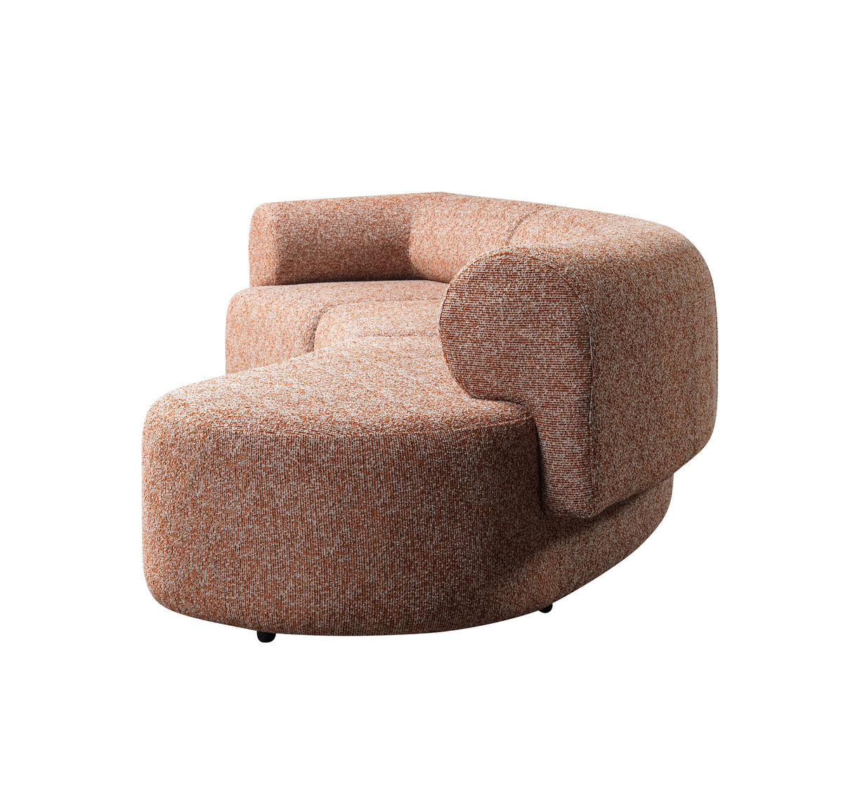 side view of Esmeralda Orange Boucle 3-Piece Curved Sectional sectional sofa