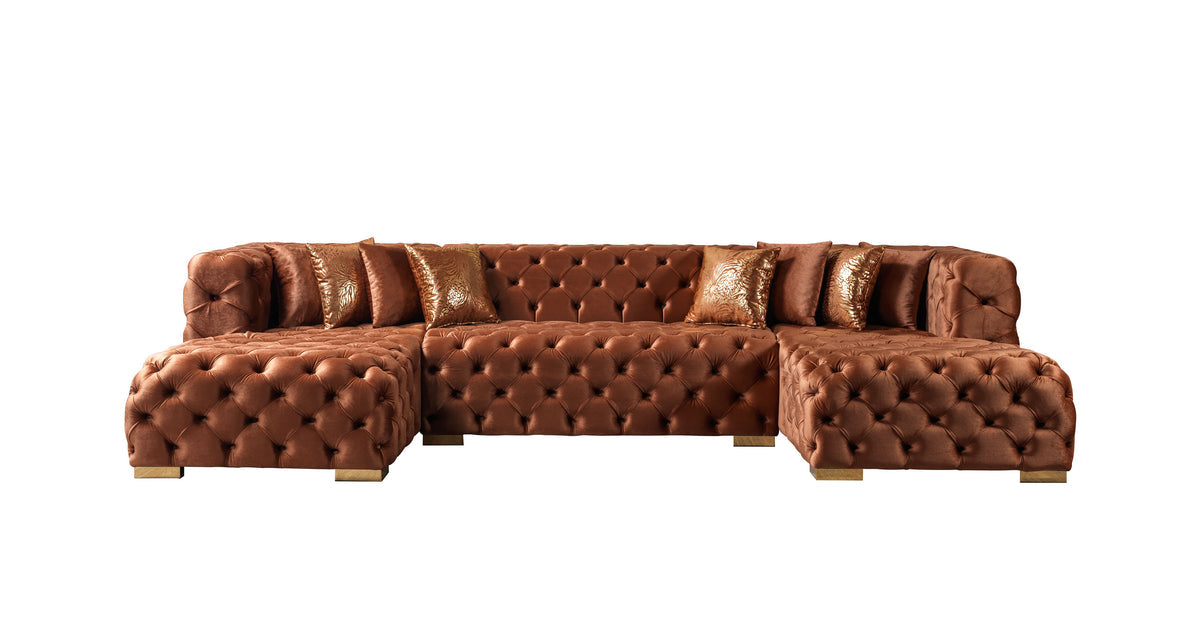 Seva Orange Velvet Double Chaise sectional upholstery close-up