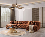 Seva Orange Velvet Double Chaise 138" Sectional Sofa side view