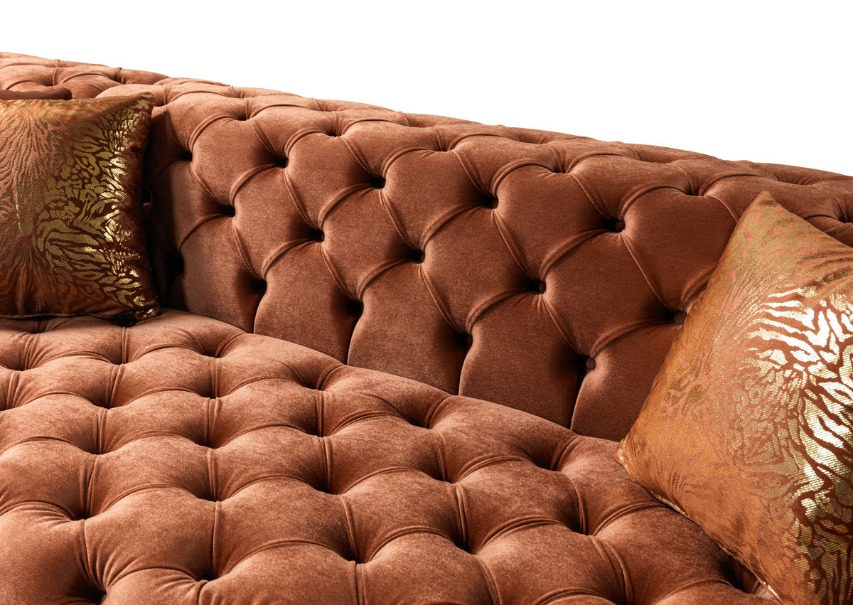 Seva Orange Velvet Double Chaise sectional side angle view