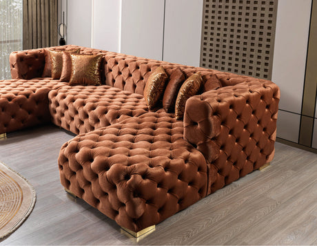 Seva Orange Velvet Double Chaise 138" Sectional Sofa side angle