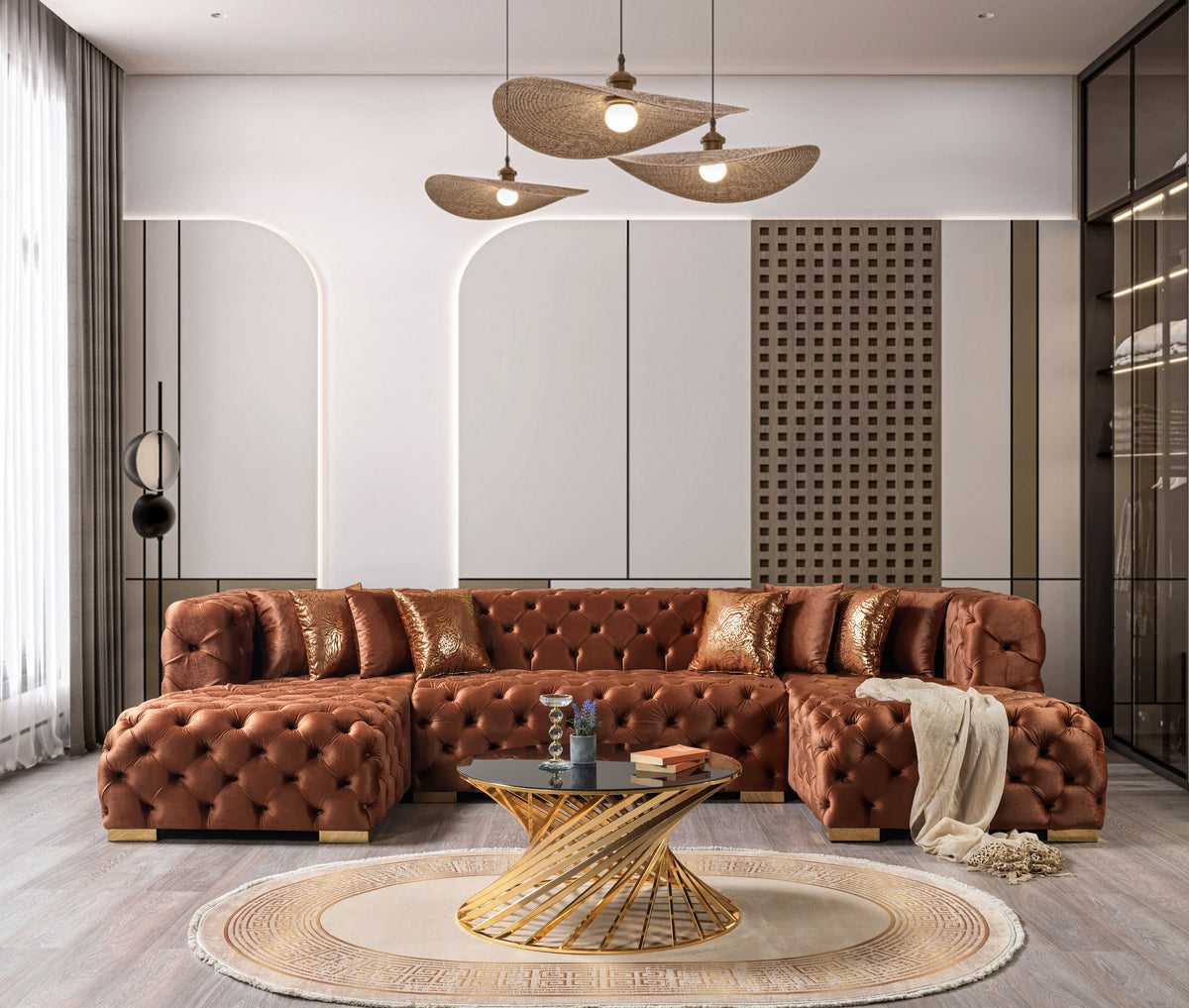 Seva Orange Velvet Double Chaise 138" Sectional Sofa main view