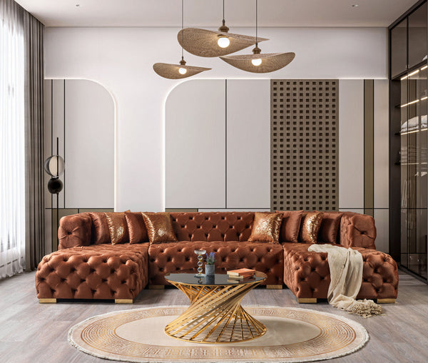 Seva Orange Velvet Double Chaise 138" Sectional Sofa main view