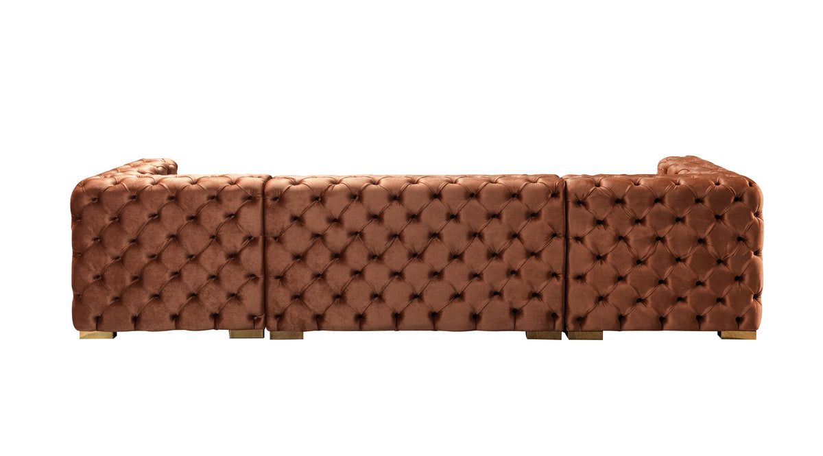 Seva Orange Velvet Double Chaise sectional side elevation