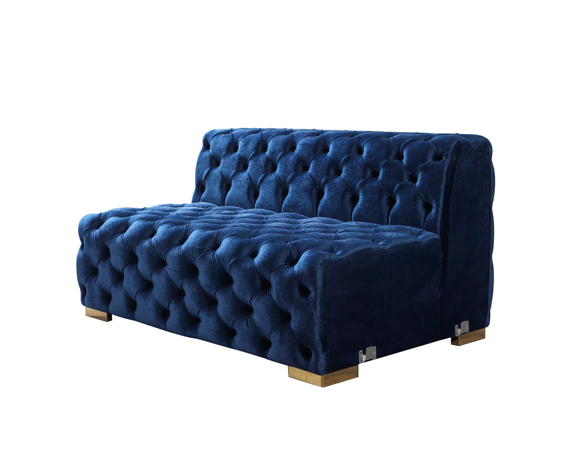 Seva Blue Velvet Double Chaise 138" sectional sofa ambient room view