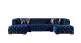 Seva Blue Velvet Double Chaise 138" sectional sofa side angle