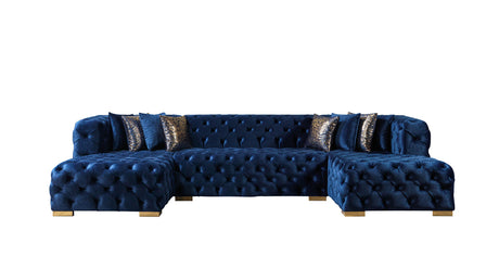 Seva Blue Velvet Double Chaise 138" sectional sofa side angle