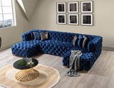 Seva Blue Velvet Double Chaise 138" sectional sofa detailed velvet upholstery