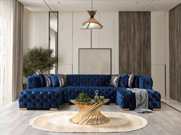 Seva Blue Velvet Double Chaise 138" sectional sofa main view