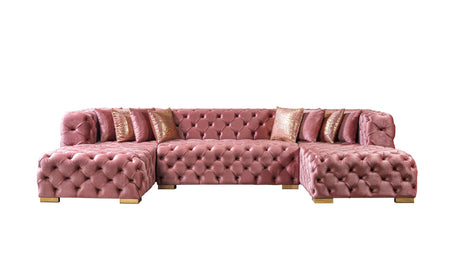Side profile of Seva Pink Velvet Double Chaise 138" Sectional sofa