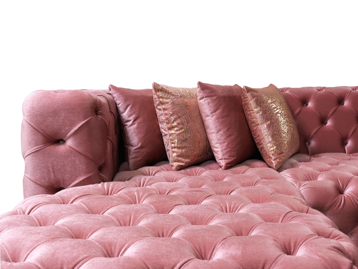 Living room setting with Seva Pink Velvet Double Chaise 138" Sectional sofa