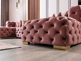 Close-up of Seva Pink Velvet Double Chaise 138" Sectional sofa armrest