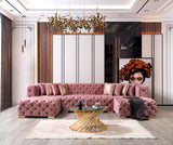 Seva Pink Velvet Double Chaise 138" Sectional sofa front view