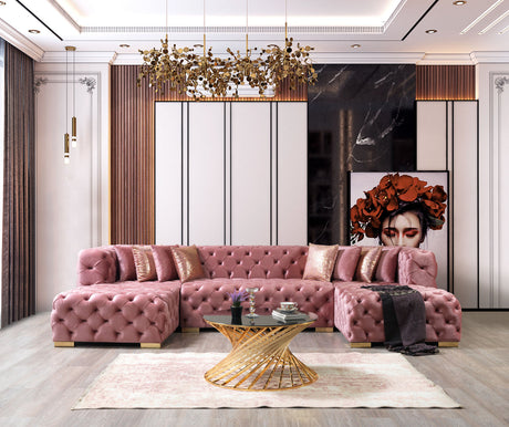 Seva Pink Velvet Double Chaise 138" Sectional sofa front view