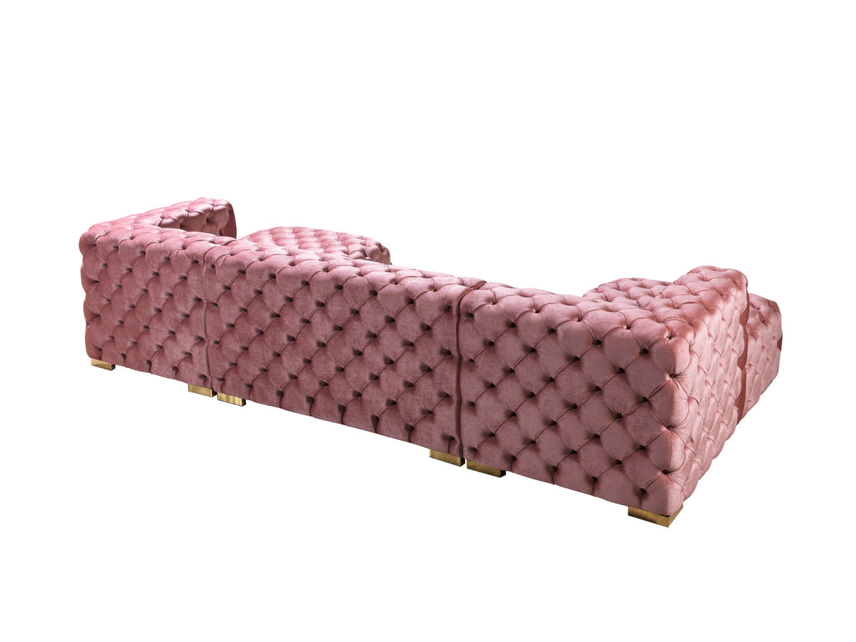 Seva Pink Velvet Double Chaise 138" Sectional sofa alternate front view
