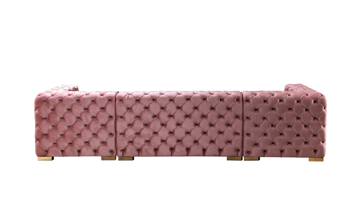 Seva Pink Velvet Double Chaise 138" Sectional sofa alternate side view