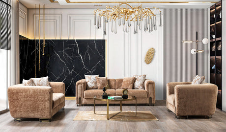 Main view of Ameena Coffee Boucle Sofa 93" and Loveseat 71" in coffee boucle upholstery