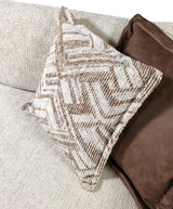 Living room setting with Alexis Ivory Linen 3-piece sectional and ottoman