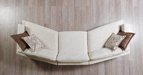Stylish contemporary curved sectional sofa in ivory linen