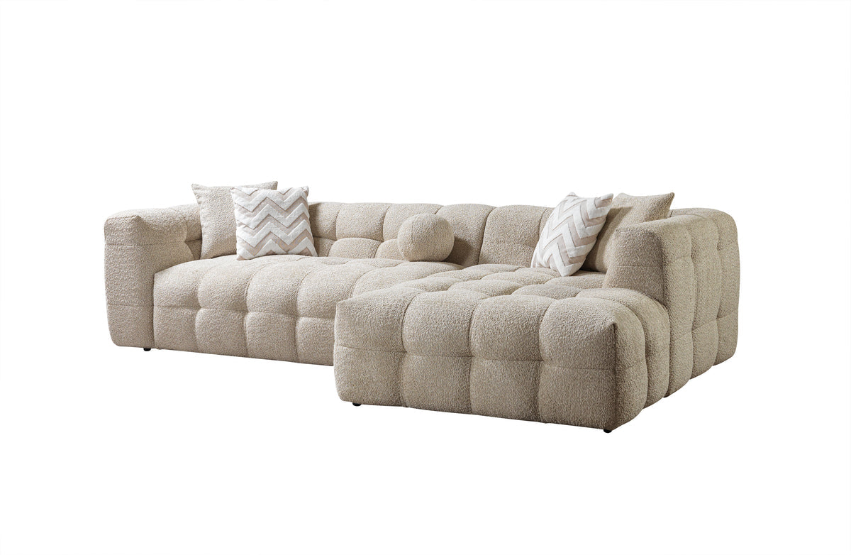 Lili Sand Boucle RAF sectional sofa room view