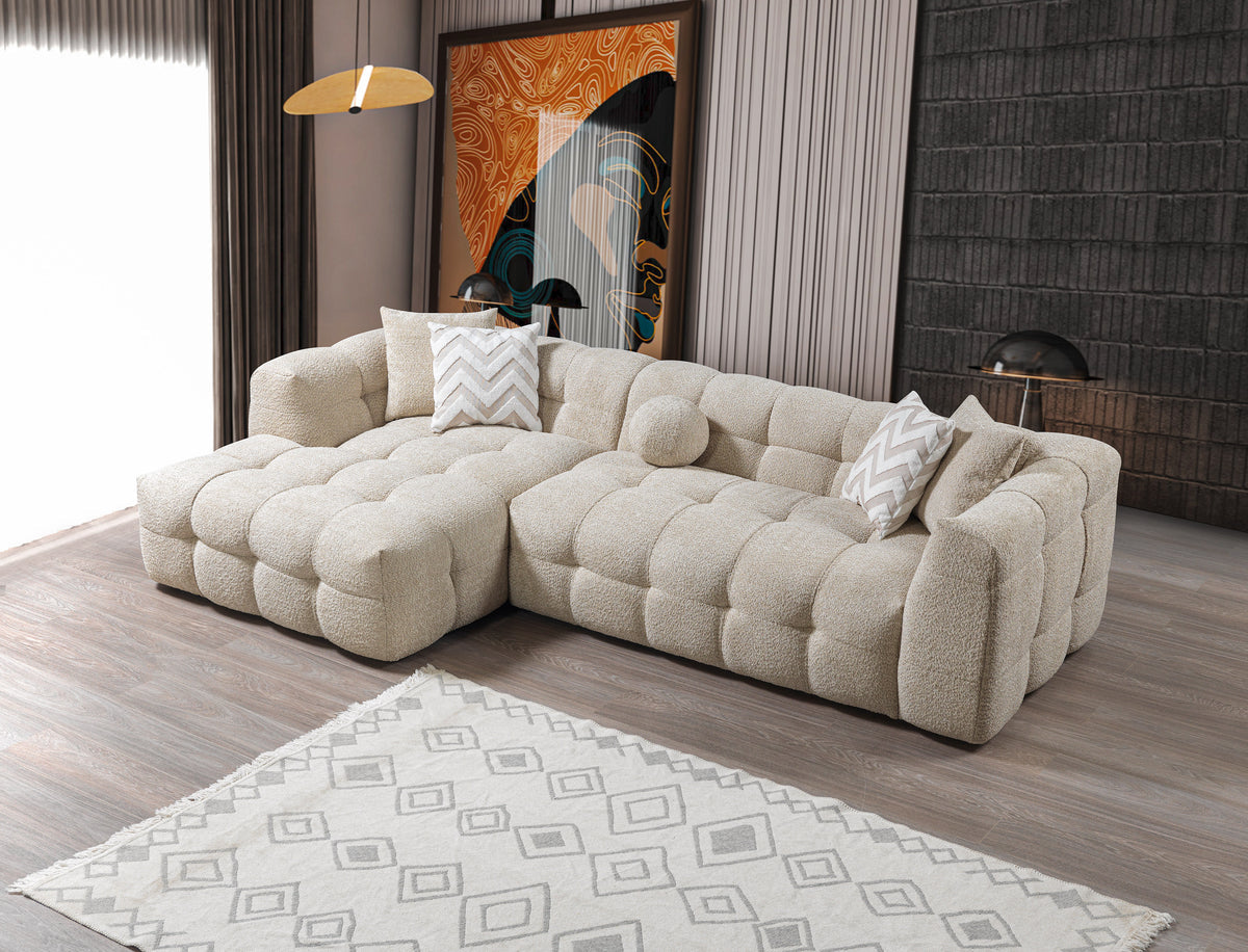 Lili Sand Boucle sectional sofa room setting
