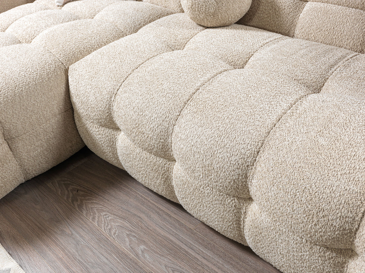 Lili Sand Boucle sectional sofa fabric texture close-up