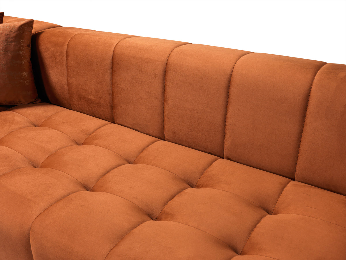 Detail of fabric texture on Amelia Orange Velvet Double Chaise 140" Sectional Sofa