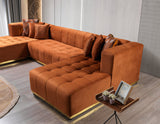 Living room view with Amelia Orange Velvet Double Chaise 140" Sectional Sofa