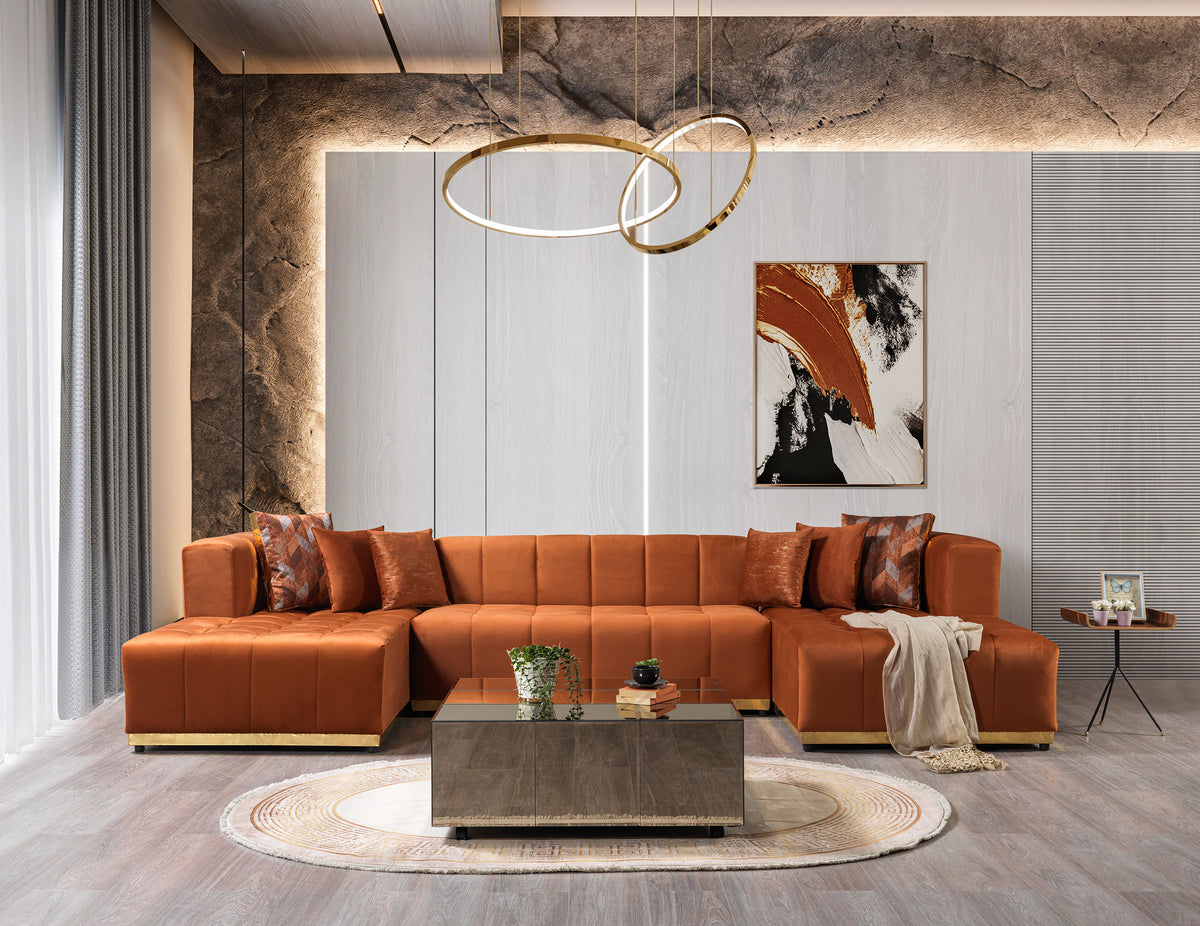 Amelia Orange Velvet Double Chaise 140" Sectional Sofa main view