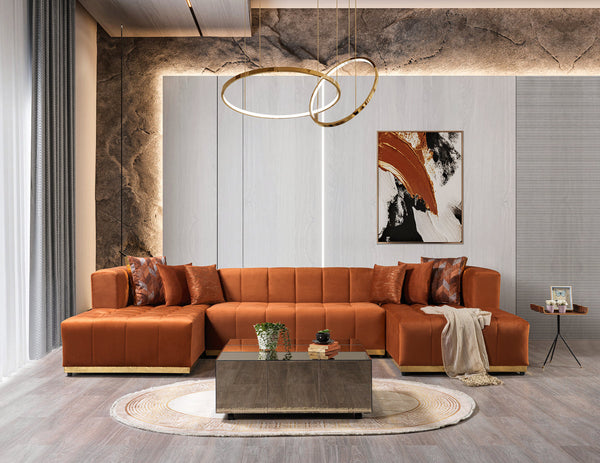 Amelia Orange Velvet Double Chaise 140" Sectional Sofa main view