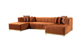 Side perspective of Amelia Orange Velvet Double Chaise 140" Sectional Sofa
