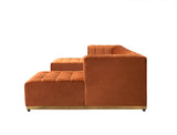 Side angle with Amelia Orange Velvet Double Chaise 140" Sectional Sofa