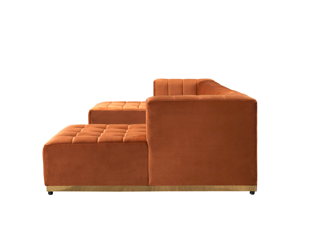 Side angle with Amelia Orange Velvet Double Chaise 140" Sectional Sofa
