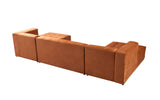 Living area with Amelia Orange Velvet Double Chaise 140" Sectional Sofa