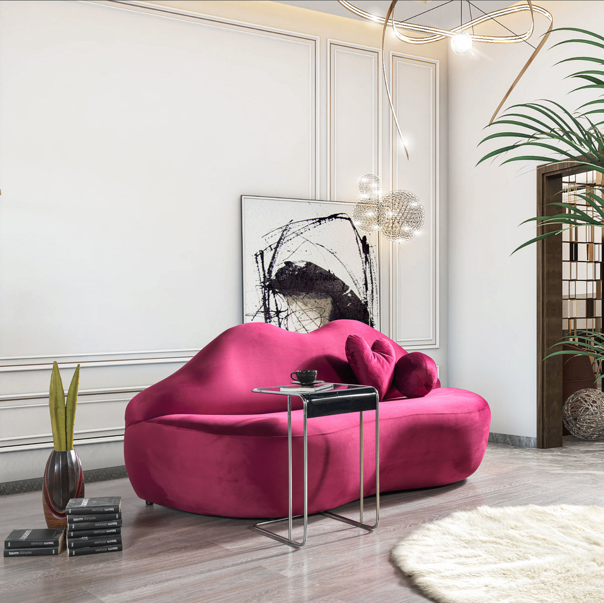 Side view of Audrey Maroon Velvet Loveseat showing velvet texture