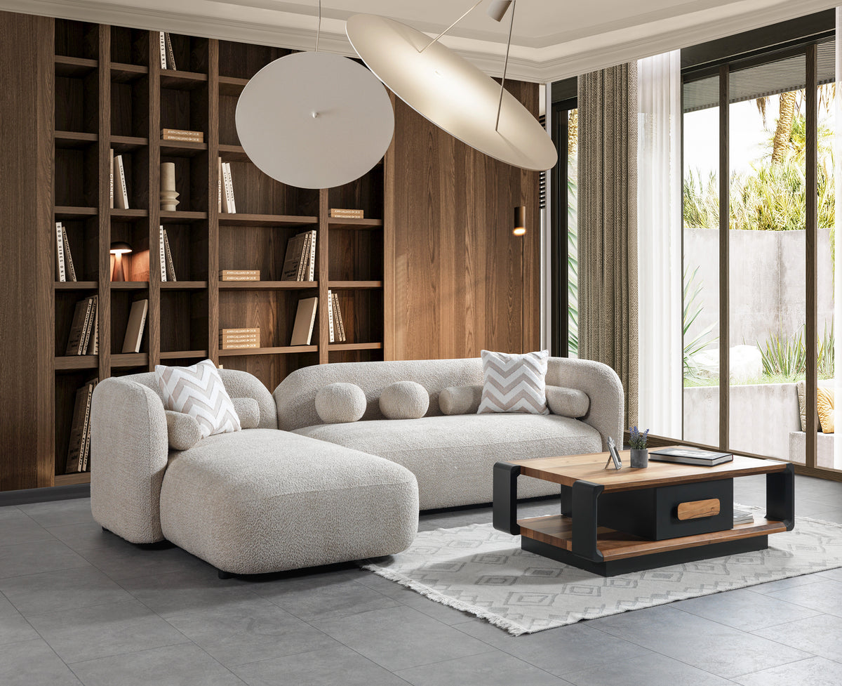 side view of Hanna Sand Bouclé LAF 110" sectional sofa