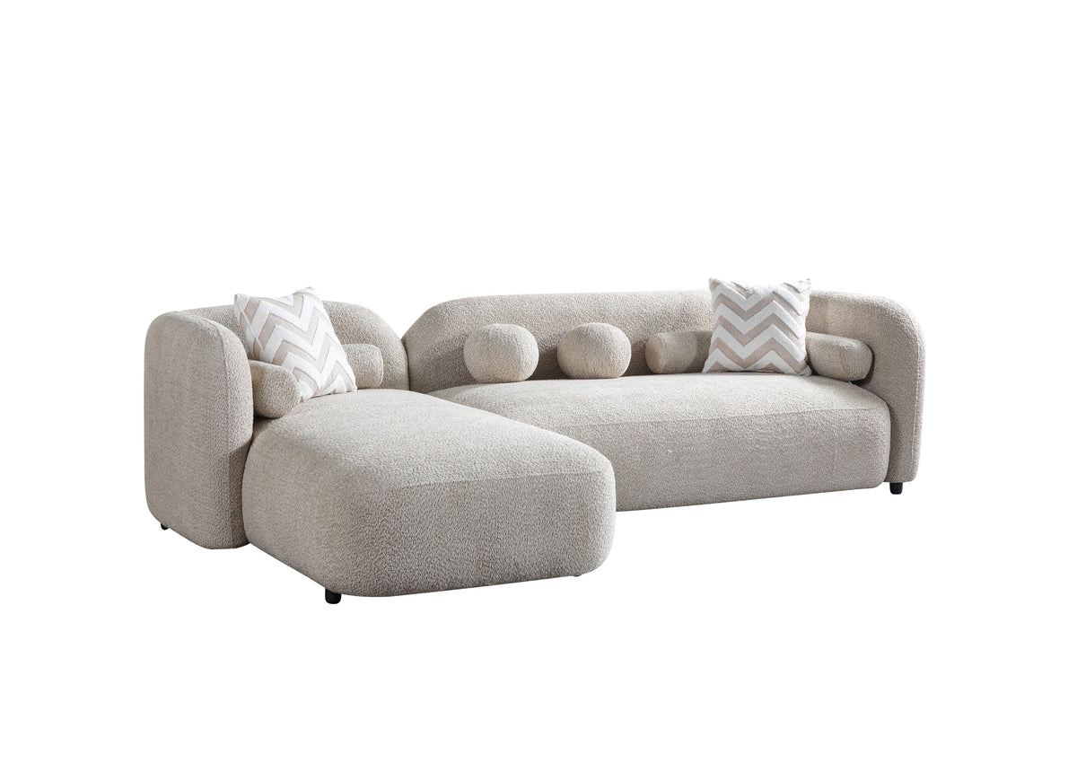 living room setup with Hanna Sand Bouclé sectional sofa