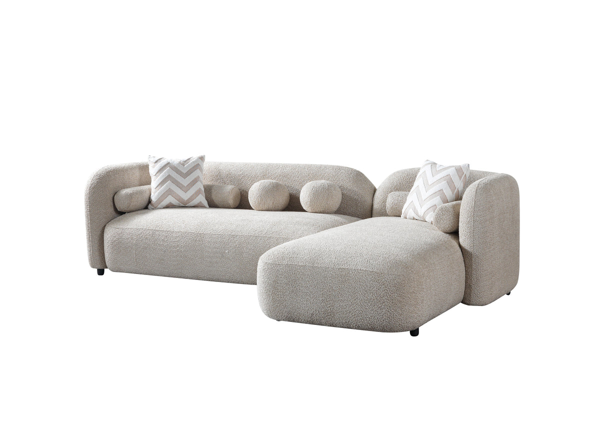 detail view of Hanna Sand Boucle RAF 110" Sectional sectional sofa