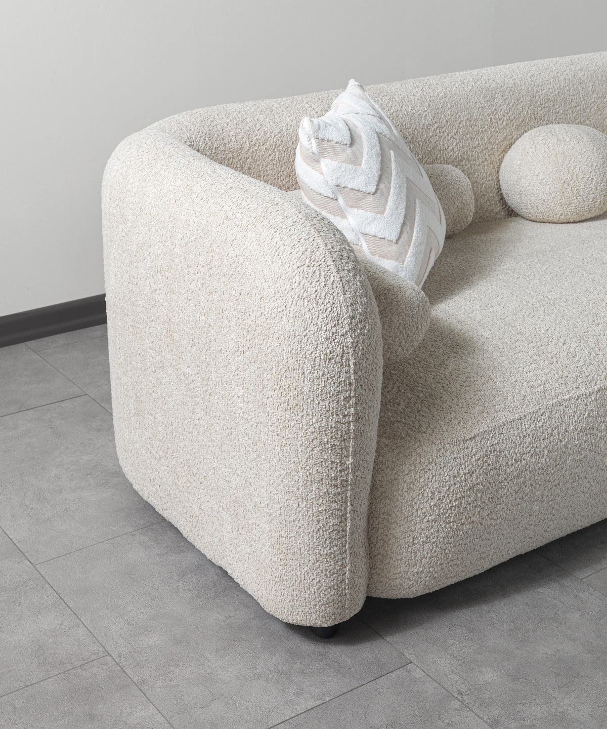 side view of Hanna Sand Boucle RAF 110" Sectional sectional sofa