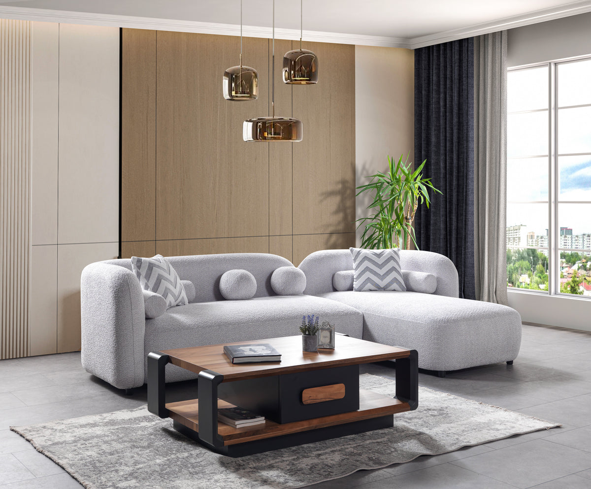 Side view of Hanna Gray Boucle RAF 110" Sectional sofa