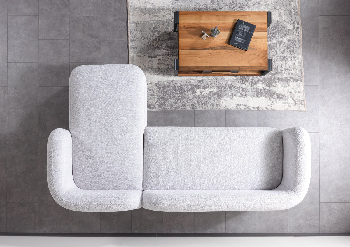 Side profile of Hanna Gray Boucle RAF 110" Sectional sofa